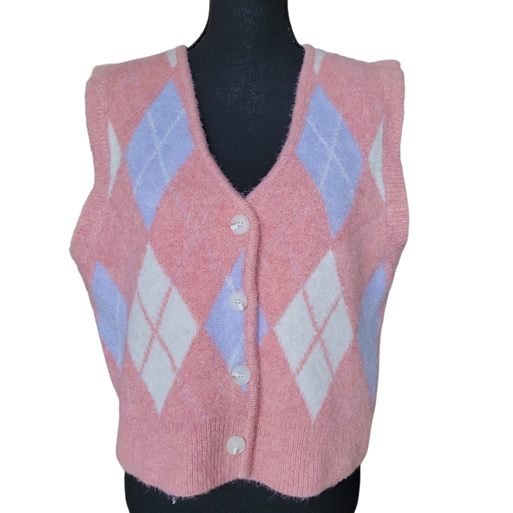 Hem & Thread NWOT Pink Plaid Print Soft and Fuzzy Vest Women's Size S